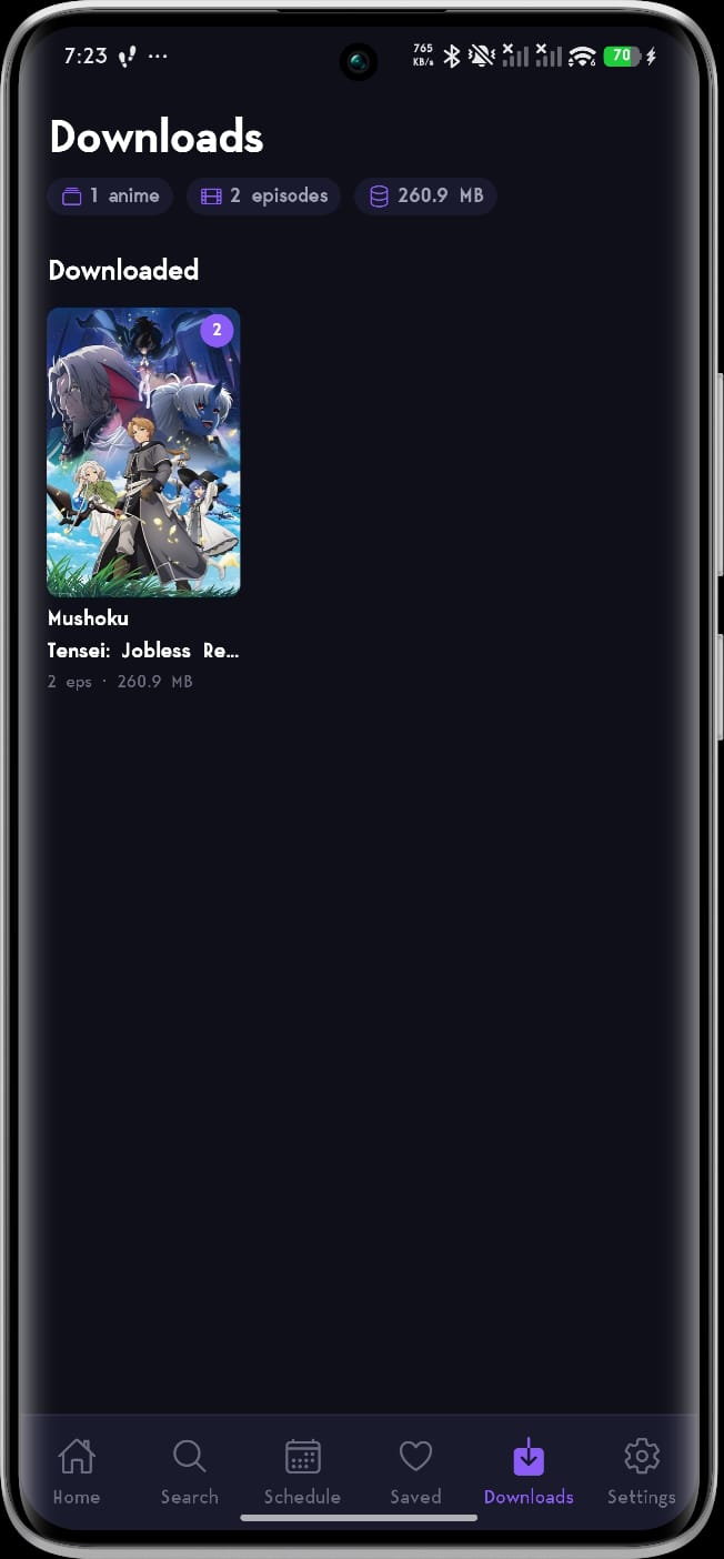 Downloads screen with offline episodes