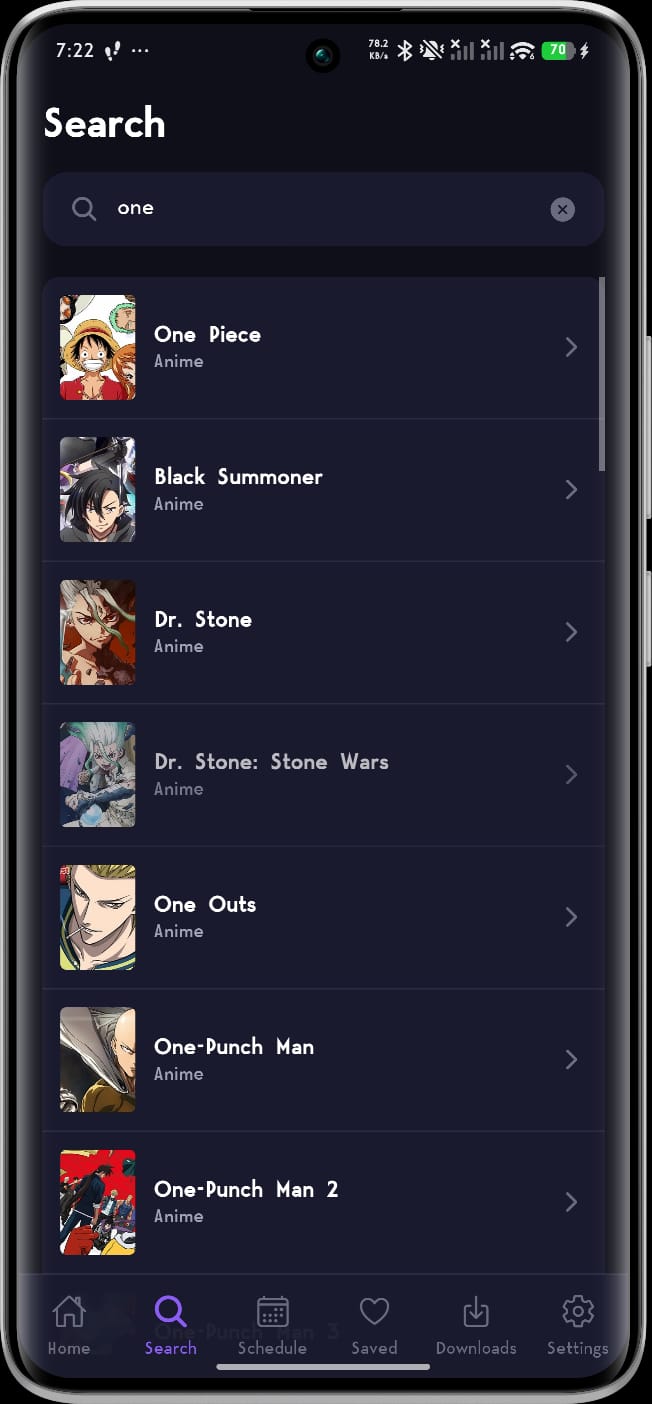 Search screen with instant results