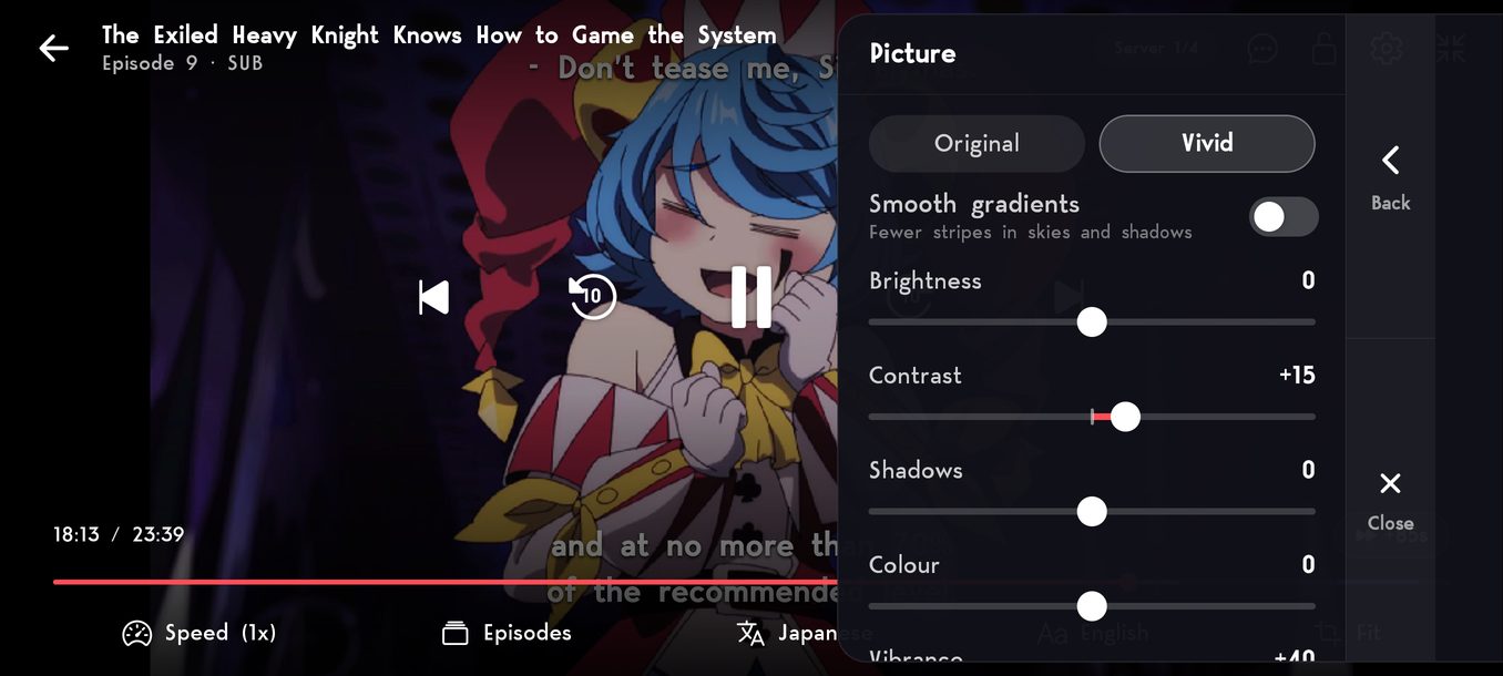 The player&rsquo;s picture controls: Vivid, brightness, contrast and more.
