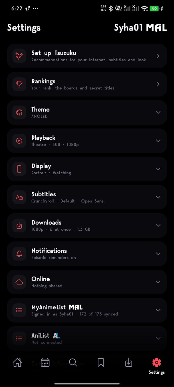 Settings, from setup to your lists.
