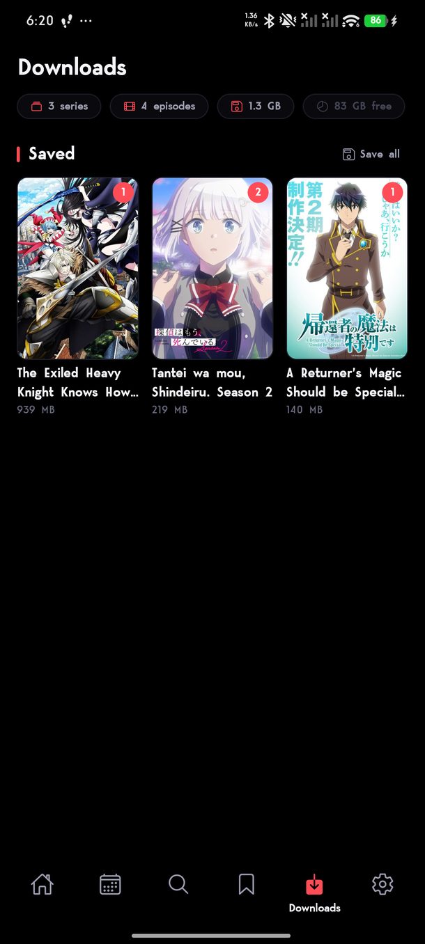Downloads, with what each series takes up.