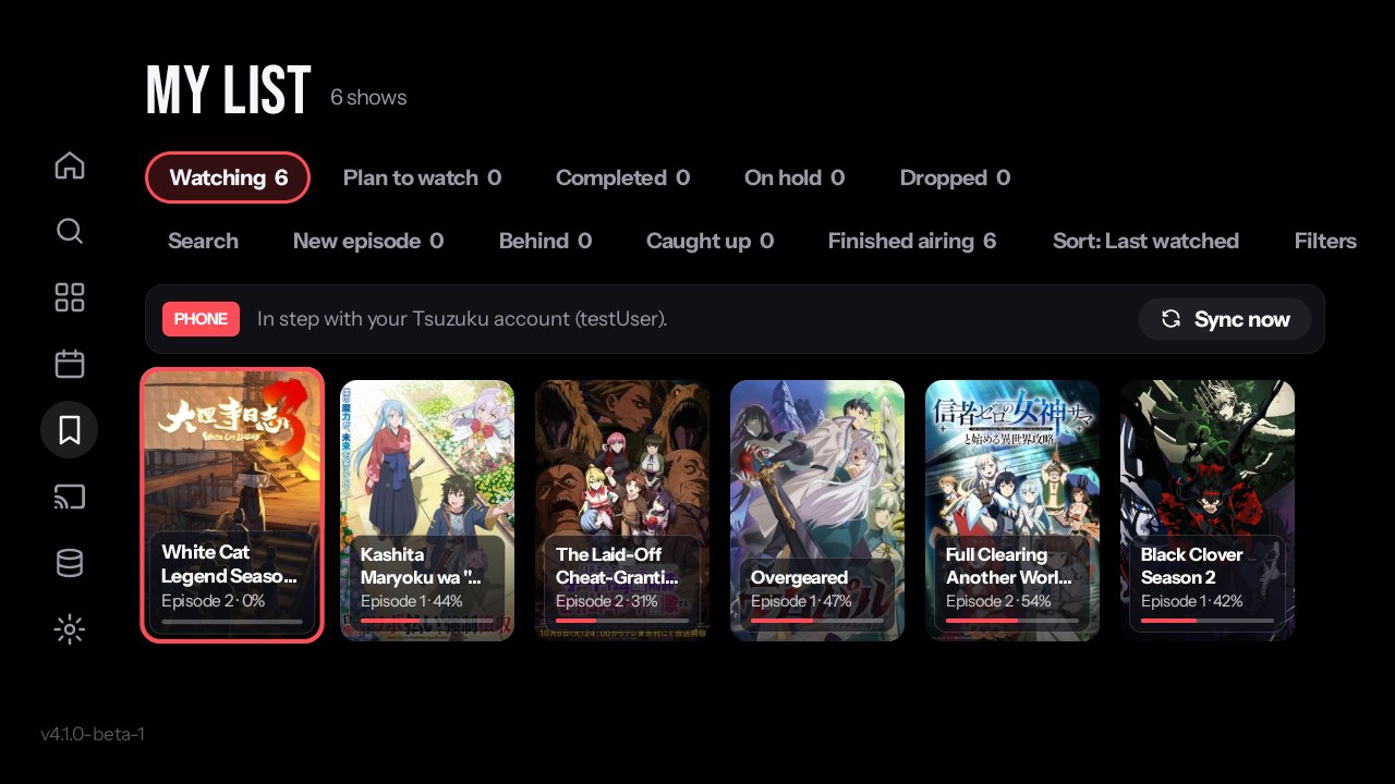My List: Watching, Plan to watch, Completed, On hold and Dropped, with Search, quick filters and a sort, above posters showing each show's progress.